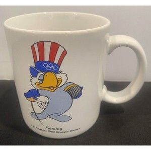 Vintage 1984 Los Angeles Olympic Coffee Mug Sam the Olympic Eagle "Fenci…